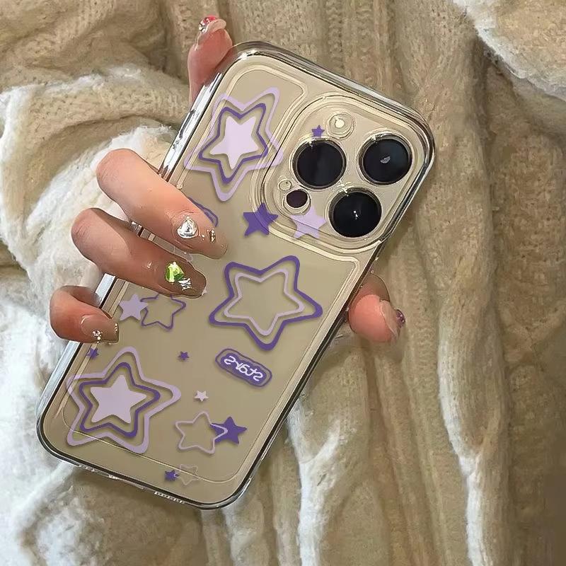 Английский Фиолетовая Звезда Прозрачный Чехол Для Телефона Для iPhone 17 16 Pro Max 15 14 13 Mini 12 11 X XR XS 17 Air 16E 15 Plus Мягкая Крышка