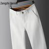 Zengzhi Мужские кремово-белые повседневные брюки свободного кроя с прямыми штанинами
