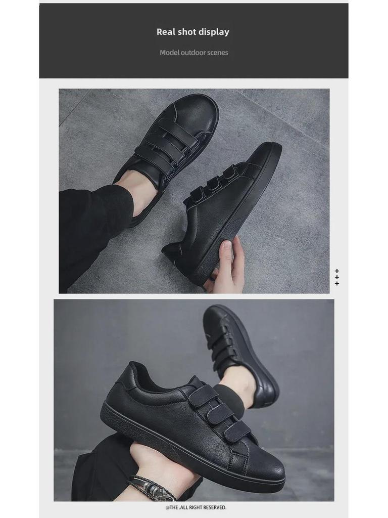 Men's 2024 Fashion Velcro White Casual Leather Sneakers