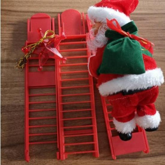 Santa Claus Climbing Chimney Electric Toy with Beads and Shaking Boot, Single/Double Ladder.