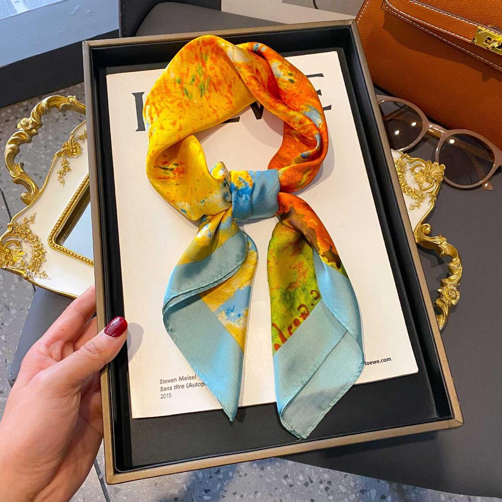 Blue Silk Retro Women's Scarf for Spring & Autumn