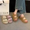 Summer New Platform Retro Slippers Women's Fashion Versatile One-word Beach Vacation Sandals