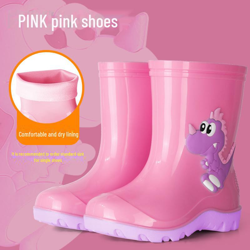 Детские резиновые сапоги с динозаврами: Милые полусапожки для воды с бархатной подкладкой для мальчиков и девочек.