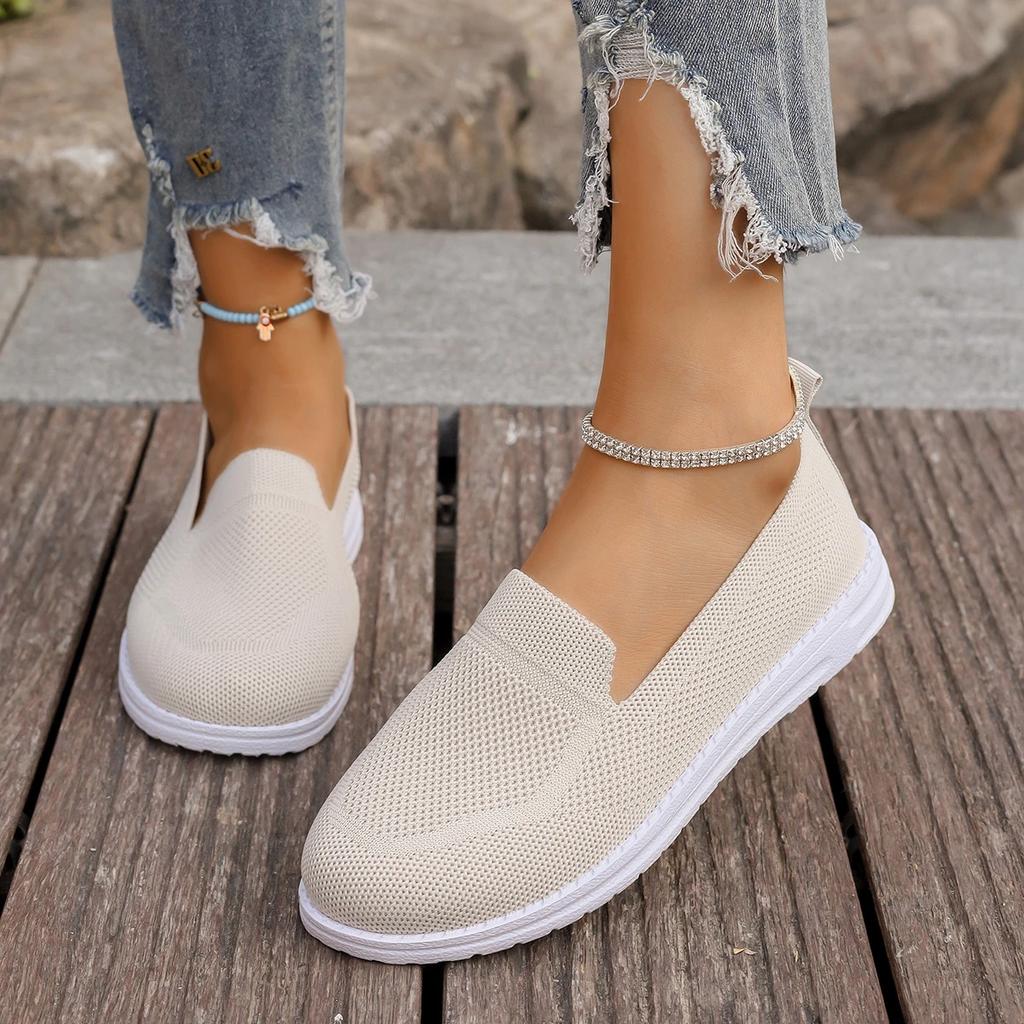 Модная женская повседневная обувь, летние однотонные кроссовки без застежек, женская модная сетчатая дышащая повседневная обувь, нескользящие мокасины для ходьбы на плоской подошве