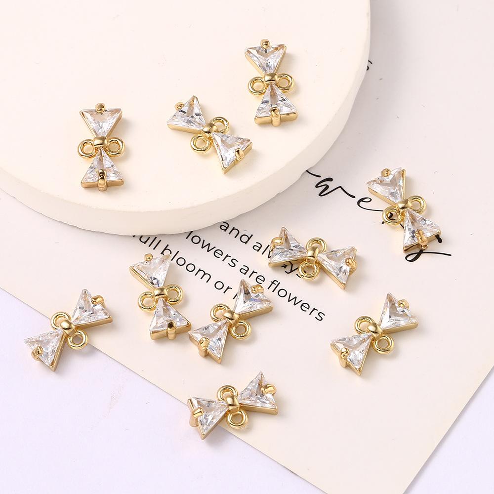 Подвеска-бант с инкрустацией цирконами, серьги ручной работы, ожерелье, подвеска, ювелирные аксессуары, аксессуары-бабочки с двойным кольцом.