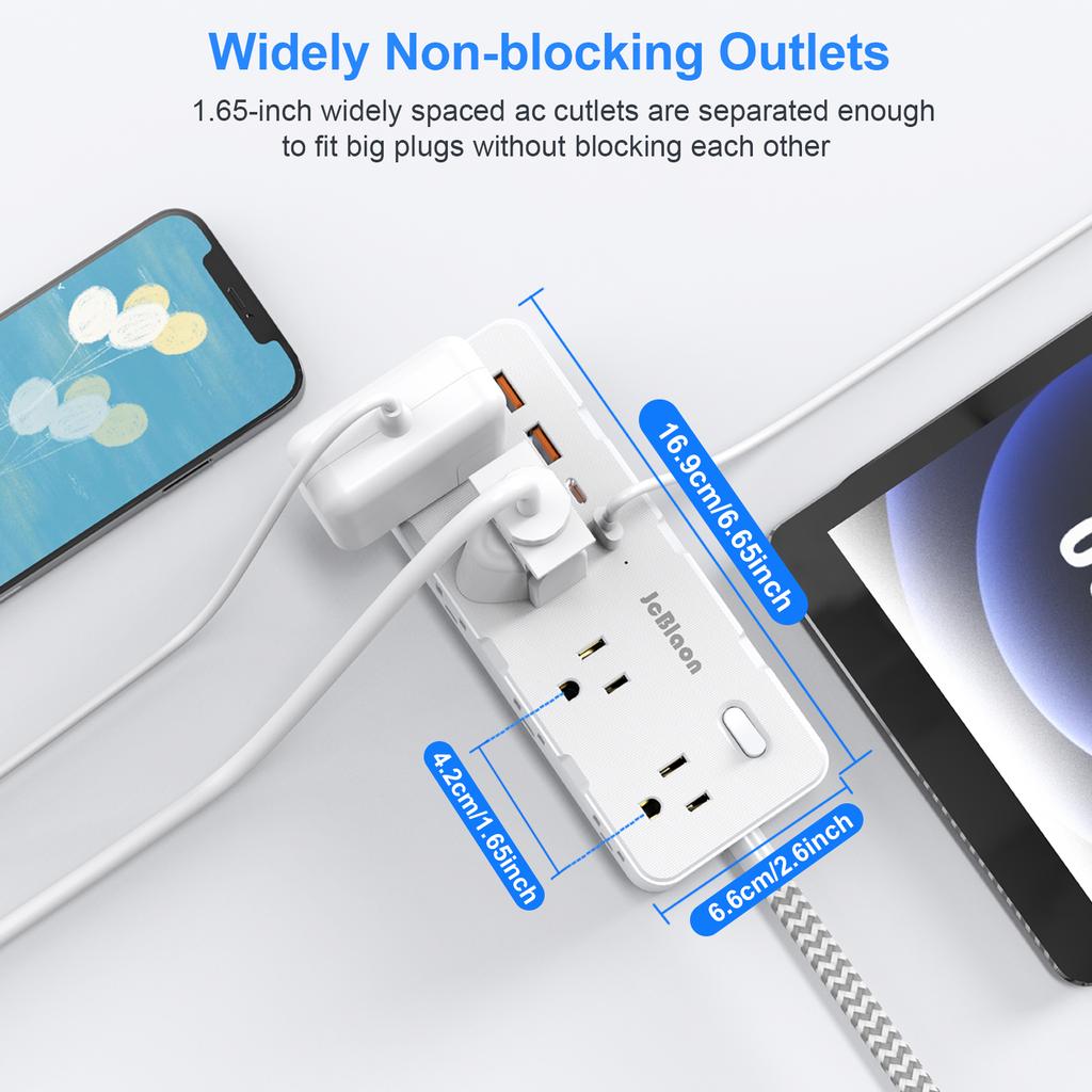 Multi Plug Outlet Extender Power Strip with 8 AC Outlets 4 USB Ports, Wall Socket Electrical Outlet Splitter for Home Office,US