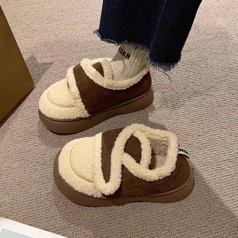 Модные зимние теплые меховые туфли для женщин, плюшевые домашние туфли, пушистые туфли из искусственного меха для дома и улицы, пушистые домашние гладкие тапочки