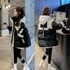 Winter Fashionable Black Mid-Length Parker Warm Coat with Loose Fit Design Clothes