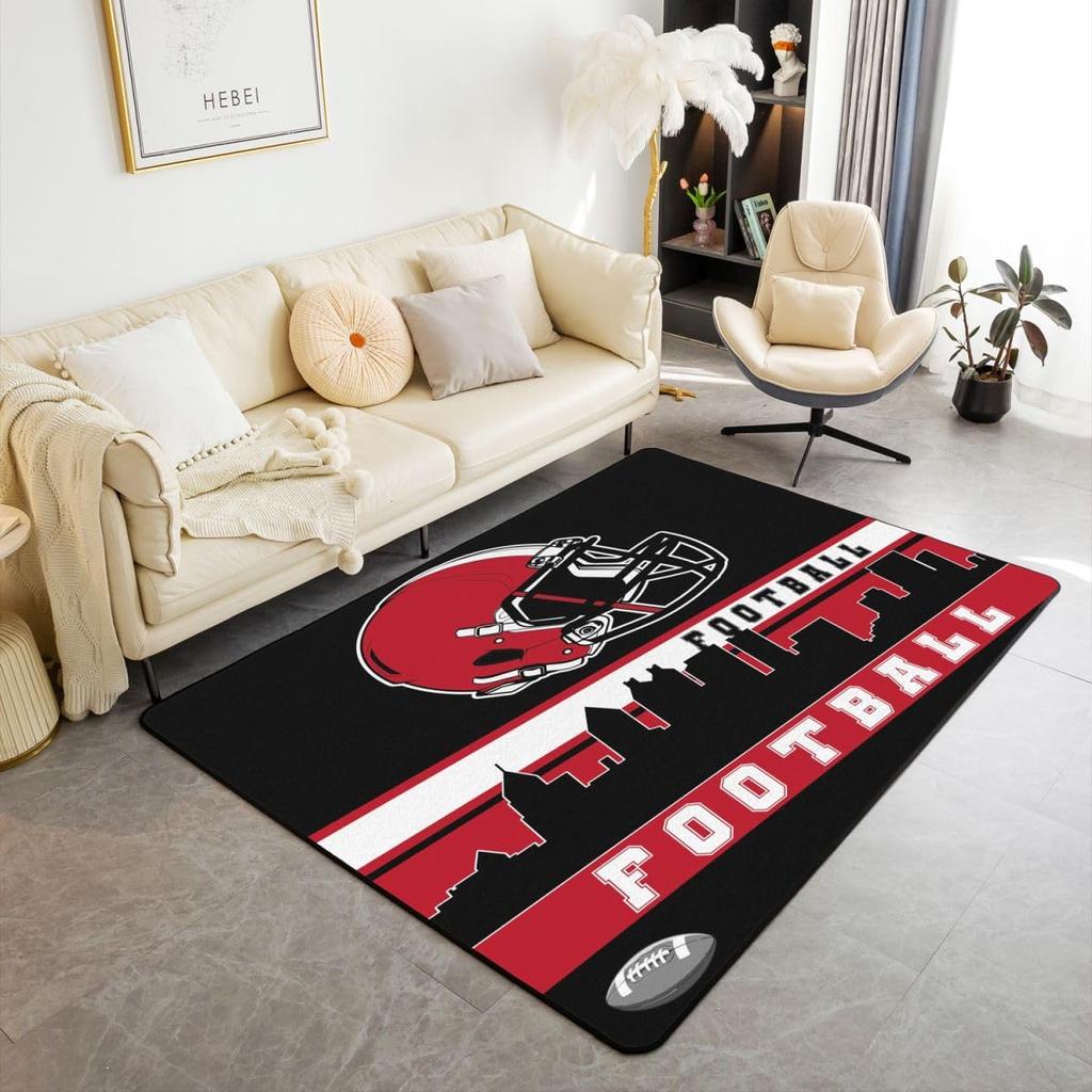 Erosebridal Football City Area Rug 4'11" x 3'3" Football Rug for Boys Girls Brown Red Rugby Game Carpet Football Fans Bedroom Decor Sports B