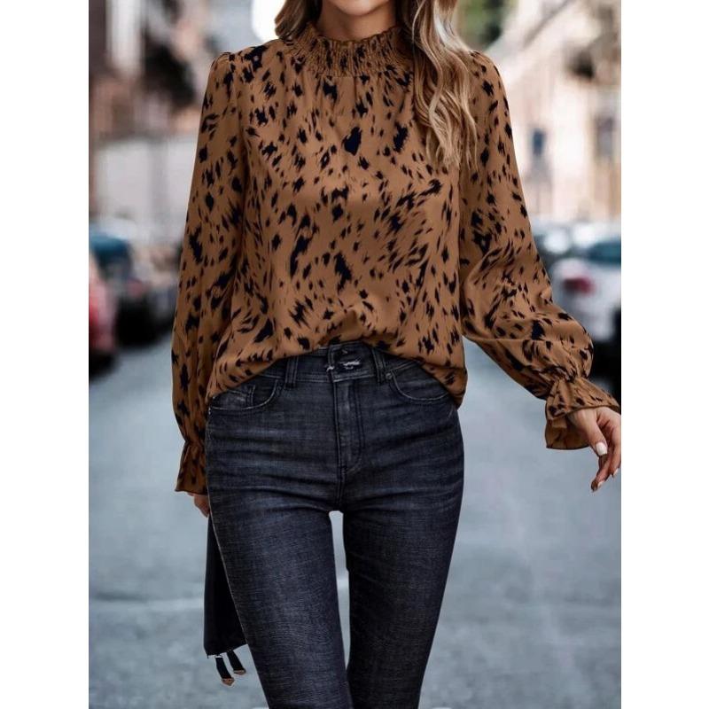 Spring and Autumn Women's Plus Size Shirt Temperament Pullover Long Sleeve Half High Neck Loose Type Shirt