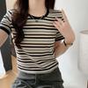 Korean Style Striped Knitted Short-sleeved Women's New Summer Lazy Loose Age-reducing Versatile Ice Silk Top Thin