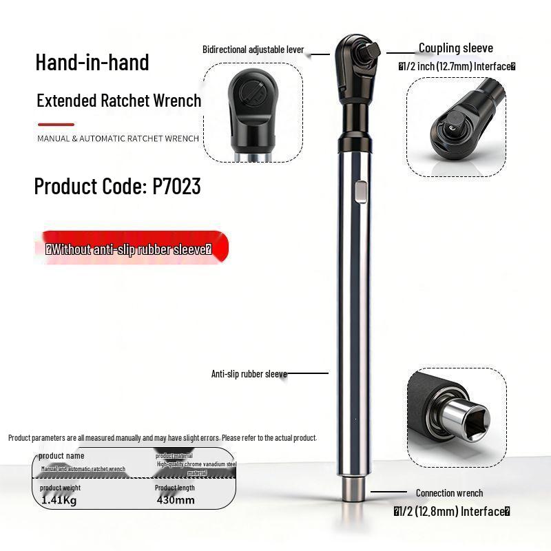 Extended Heavy-Duty 72-Tooth Right-Angle Three-in-One Ratchet Wrench: Manual, Electric, Pneumatic for Auto Repair