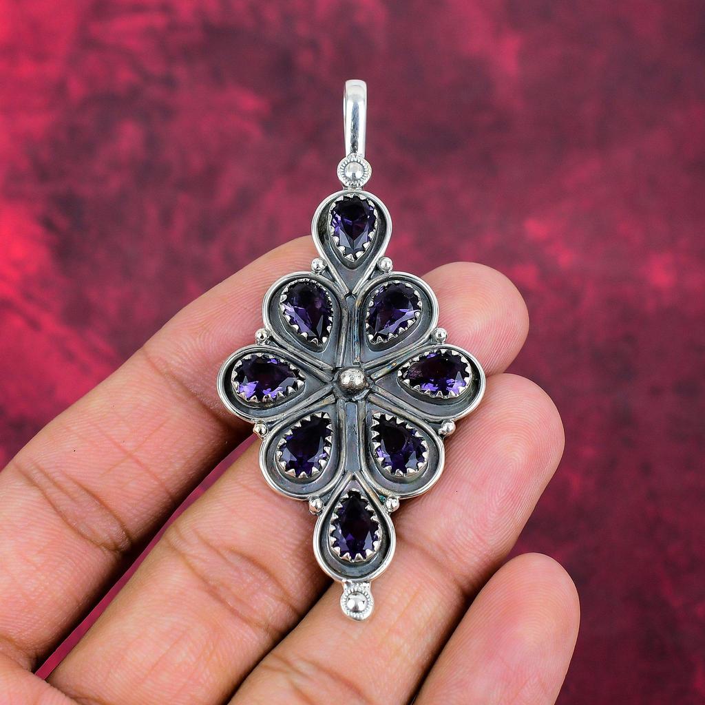 Подвеска с аметистом, ювелирные изделия из драгоценных камней, подвеска из цельного серебра 925 пробы, подарок для женщин, подвеска ручной работы