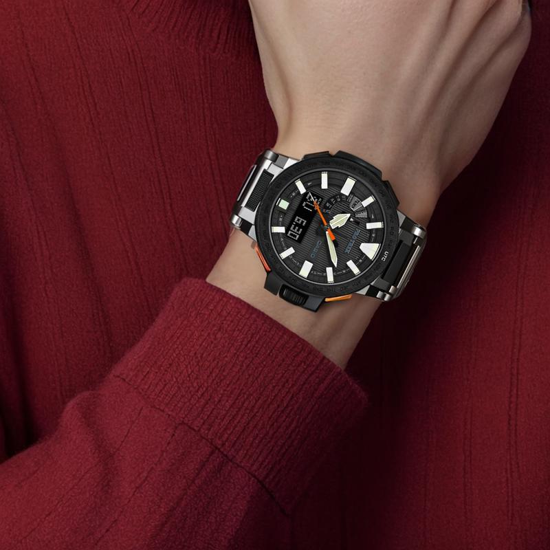 Casio Наручные часы для альпинизма на открытом воздухе, шесть циферблатов, радиоволна, сапфировое стекло, кварцевый механизм, японские и корейские часы, мужские часы, черный PRX-8000T-7ADR