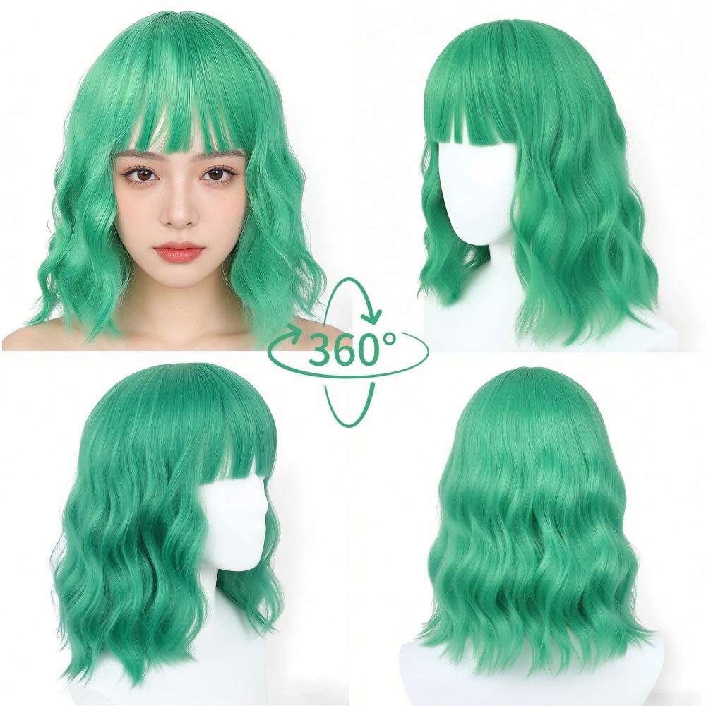 Synthetic Colorful Water Wavy Wigs Fluffy Halloween Cosplay Wig Short Bangs Curly Wig  Carnival