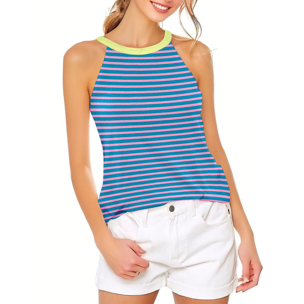 Женский повседневный удобный регулируемый сексуальный с открытой спиной модный полосатый топ-жилет