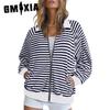Autumn Winter Women's Casual Shirt Striped Lapel Color Cardigan Top Woman