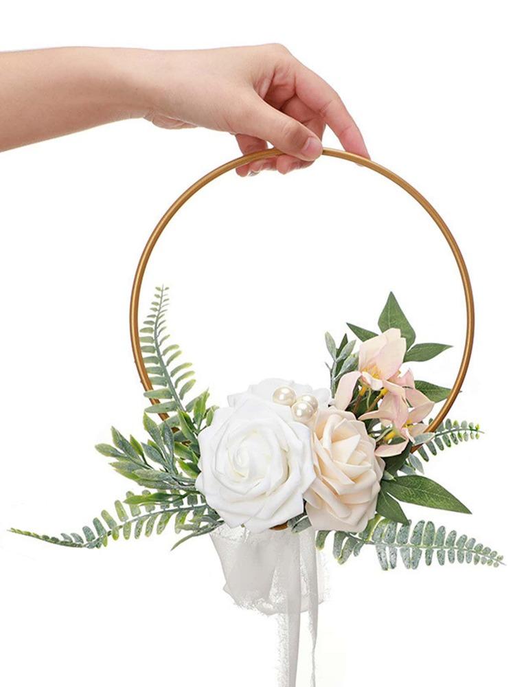 1Pc Metal Wreath Bridesmaid Handheld Wreath Artificial Garland Silk Flower Fake Flower Indoor Outdoor Decoration for Wedding Engagement Ceremony
