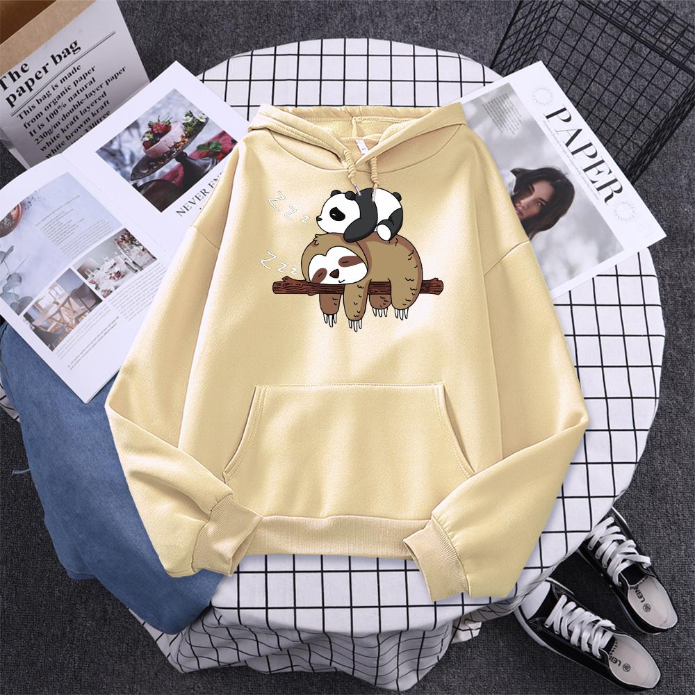 Панда лежит на ленивце Принты Женщины Мужчины Толстовка Осенняя флисовая теплая с капюшоном Повседневная модная толстовка Универсальная унисекс Спортивная одежда