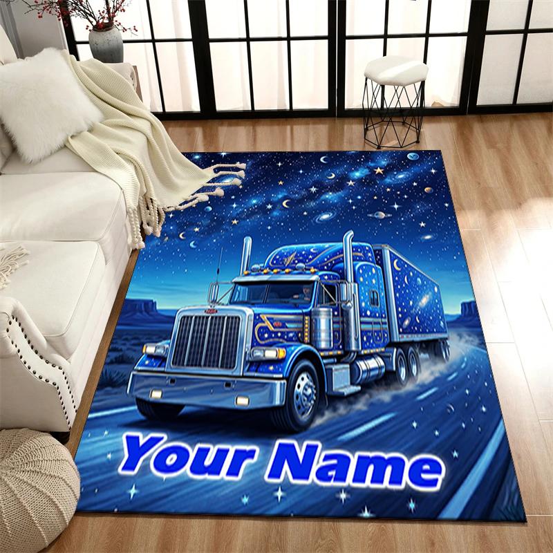 1PC Custom Name Space Truck Journey Theme Floor Mat Ideal for Living Room, Game Rooms, Office, Bedroom,Floor Mat Playful Design