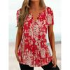 Trendy And Cool Women's Summer Loose V-neck Pullover Short-sleeved Button Printed T-shirt
