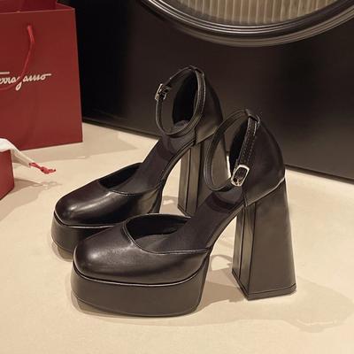 Французская мода универсальные туфли-лодочки 2025 новая весна и лето толстый каблук мелкий вырез ремешок на одной пряжке Мэри Джейн туфли на высоком каблуке женские