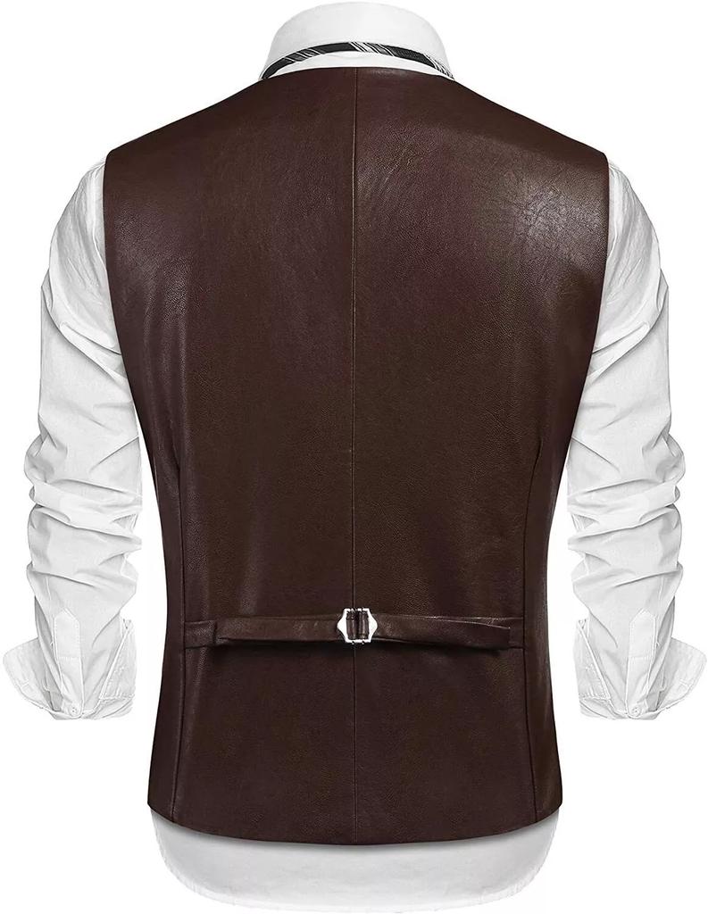 Men Lambskin Leather Waistcoat Western Vest Coat Classic Handmade Brown Button