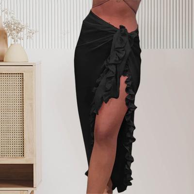 Yousheng Женская пляжная юбка с рюшами Дышащая однотонная пляжная одежда с высоким разрезом на шнуровке Солнцезащитный крем длиной до середины икры Женская юбка-бикини Одежда для вечеринки у бассейна