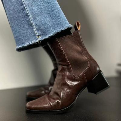 Женские ботильоны с квадратным носком, модная обувь, теплые зимние полусапожки, удобная женская обувь на квадратном каблуке с застежкой-молнией