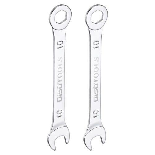 uxcell 2-Piece Combination Spanner Ratchet Wrench, Thin Type, Metric, 10mm, CR-V Chrome Plated Steel, 6-Point Box End, 15 Offset, Open End, Silver