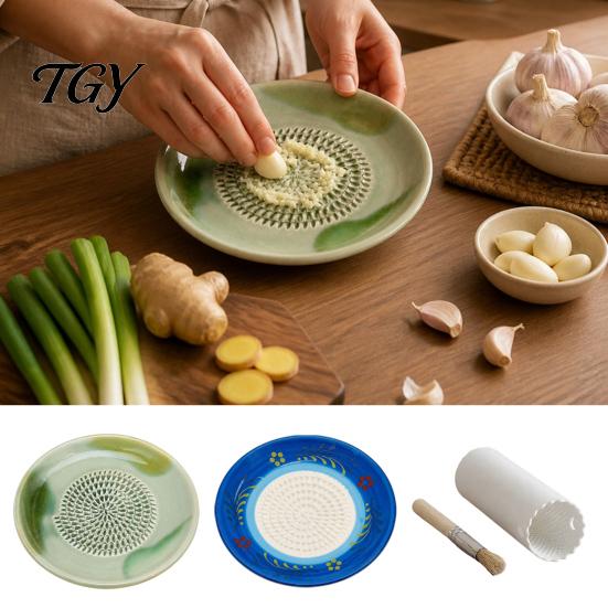 Durable Ceramic Grater Garlic Plate, Manual Kitchen Grinding Tool for Ginger Spice, Spice Crusher Non-Stick Grinder Plate Fruits Vegetables,