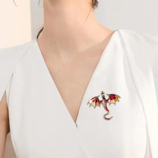 Vintage Oil-Dripping Flying Dragon Brooch Rhinestone Cartoon Enamel Animal Shape Hat