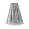 Z 3D Three-dimensional Embroidery Dragonfly Embellished Mesh Skirt Women's Summer 3-color French Romantic Skirt High Waist Long Skirt 1810