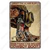 Cowgirl Tin Sign Metal Plaque Cowboy Boots Pony Metal Poster Vintage Wall Decor for Horse Riding Club Garden Home