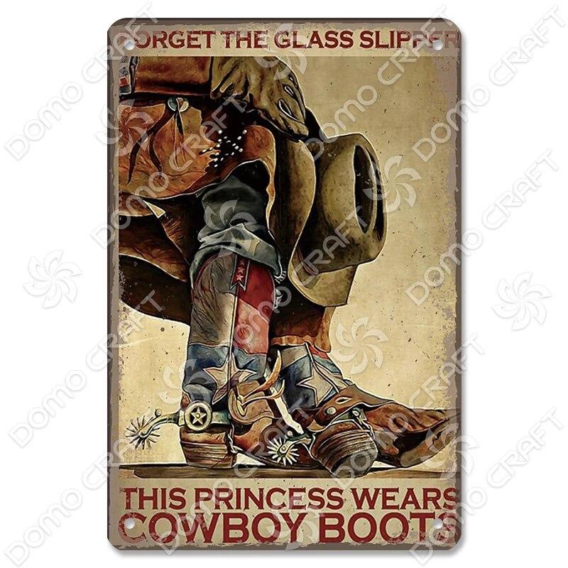Cowgirl Tin Sign Metal Plaque Cowboy Boots Pony Metal Poster Vintage Wall Decor for Horse Riding Club Garden Home