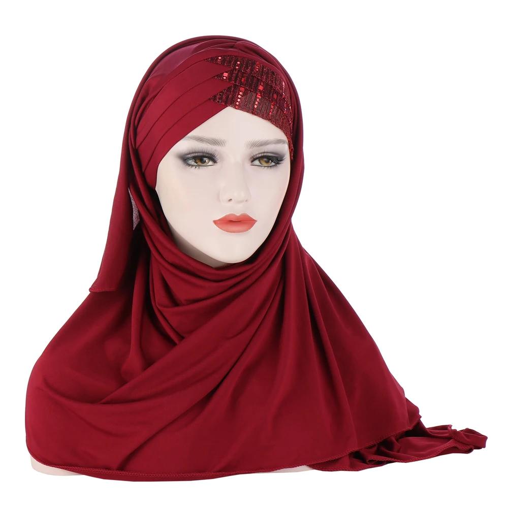 Muslim Women Long Scarf Pull On Ready Wear Instant Hijab Chemo Cap One Piece Amira Head Wrap Turban Femme Shawl Bandanas Scarves