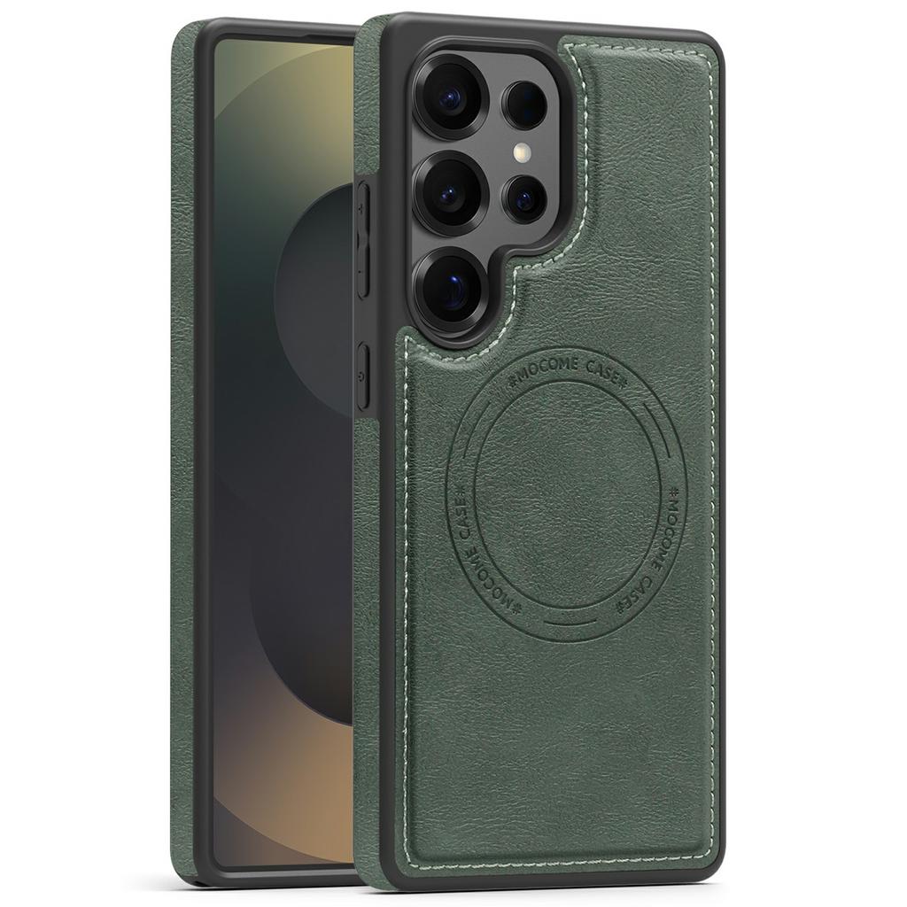 For Samsung Galaxy S25 Ultra Case Compatible with MagSafe Leather Back Phone Cover