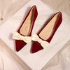 Fashion Elegant Ladies Bowknot Silk Wedding Shoes Woman Suede Leather Ballet Flats Pointy Slip On Loafers Women Bow Moccasins Big Size43