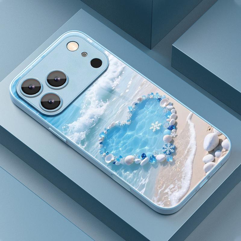 Seashell Heart Beach Scene Cover for iphone 17 case mobile phones Glass Phone Case for iPhone 17 16 15 14 13 12 11pm Pro Plus