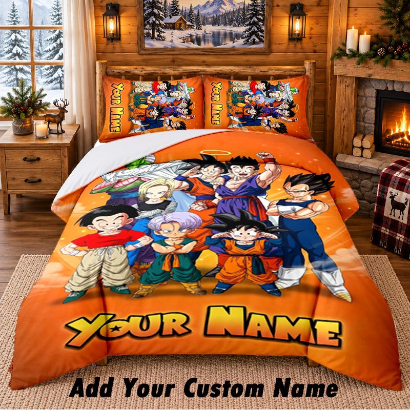 Dragon Ball Custom Name 3Pcs Bedding Set 1 Bed Sheet 2 Pillowcases Bedroom Home Decor