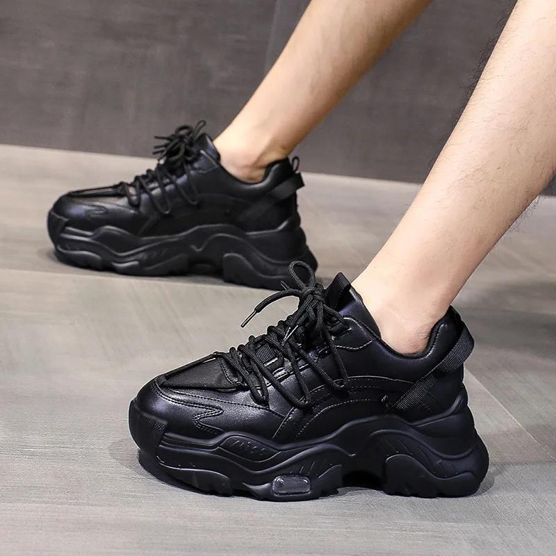 2024 Белые Черные Массивные Кроссовки Женские Весна Осень Толстая Подошва Папьи Туфли Женские Модные Кроссовки Из Искусственной Кожи На Платформе Женские