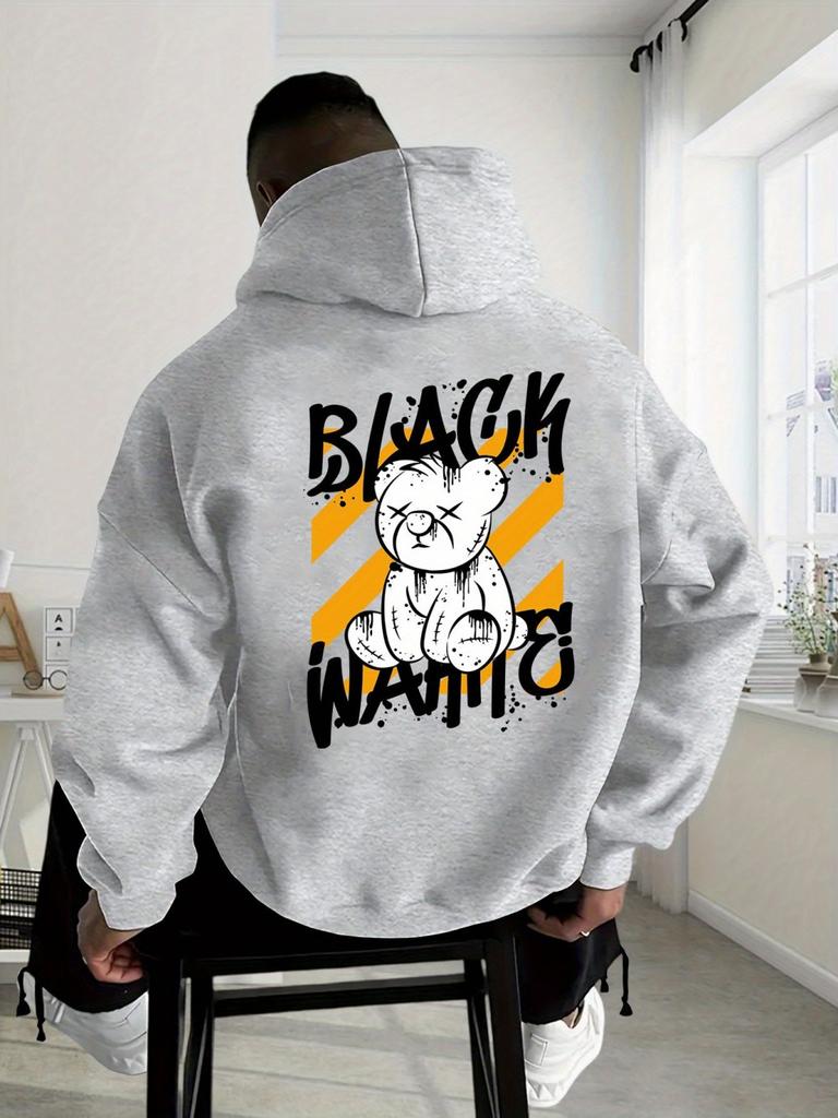 Hot selling fashionable men's autumn personalized teddy bear print comfortable soft hooded sweatshirt outdoor street style cloth