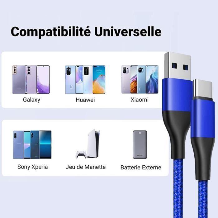 2 Câbles USB-C Charge Rapide 3A pour Google Pixel 9 - 9 Pro - 8 - 8a - 8 Pro - 7 - 7a - 7 Pro - 6 - 6 Pro - Nylon Tressé 1M Bleu