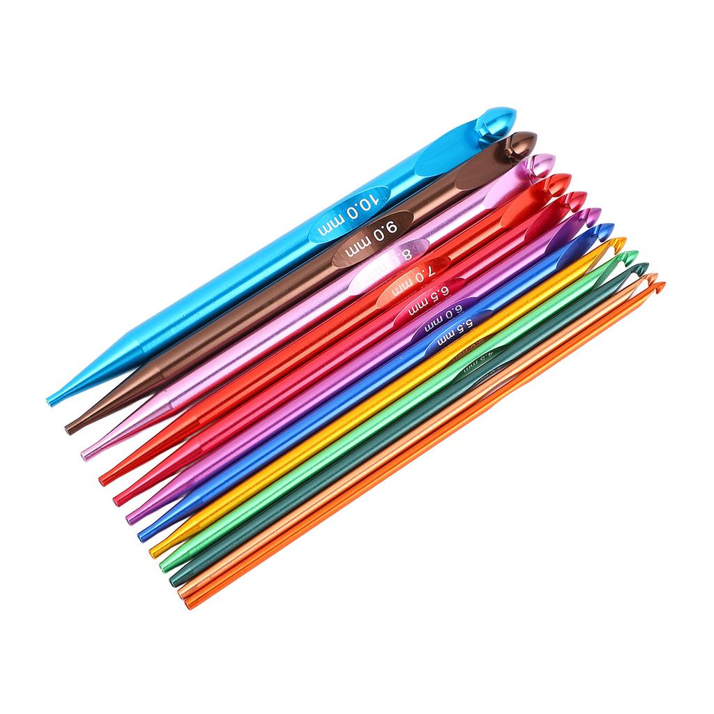 Набор из 12 тунисских крючков для вязания, цветные сменные алюминиевые крючки из нержавеющей стали