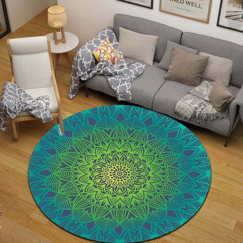 Playful Round Mandala Multicolor Floor Rug, Non-Slip Floor Mat for Nursery