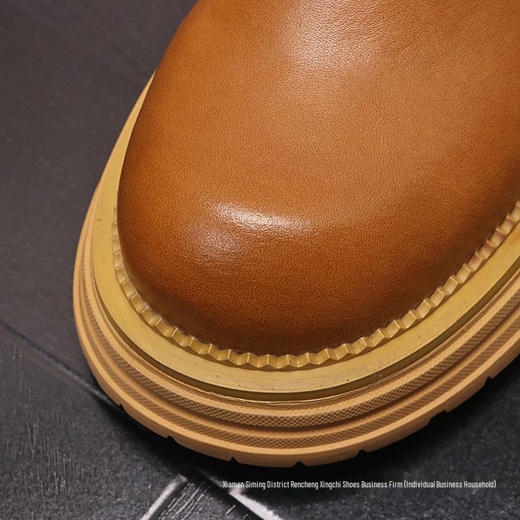 Men's Chelsea Leather Slip-On Boots - High-Top, British Style, with Inner Height Increase and Martin Boot Warmth.