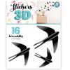 [Q8026] - 16 черных 3D наклеек «Ласточки» - лист 30х22 см