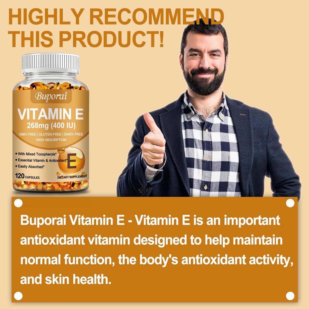 Buporai Vitamin E supplement is beneficial for skin health, facial health, and immunity.