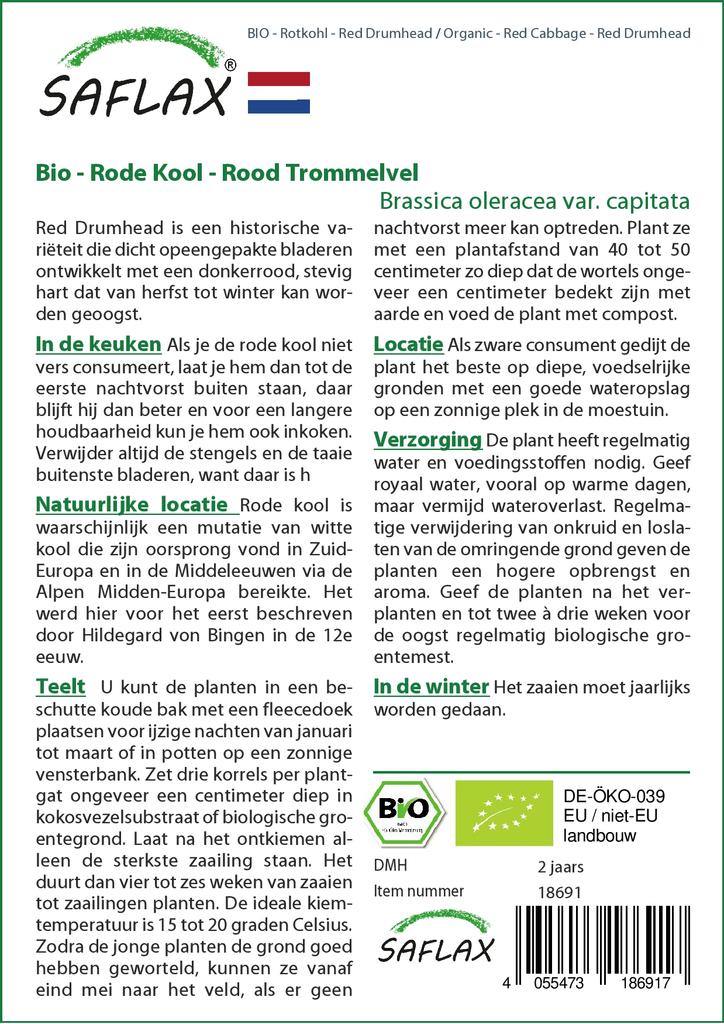 SAFLAX Organic - Красная капуста - Красная головка - 250 семян - Brassica oleracea