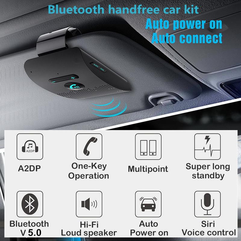 Bluetooth 5.0 Handsfree Car Kit Loud Speakerphone MP3 Music Player Sun Visor Clip Universal Wireless Audio Receiver
